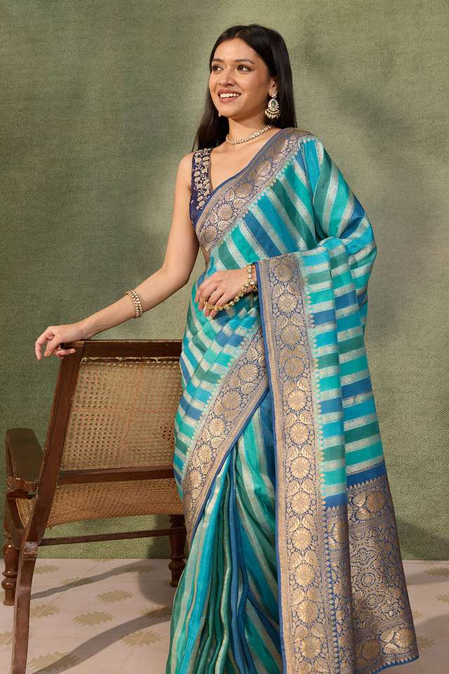 Blue Woven Pure Viscose Saree image number