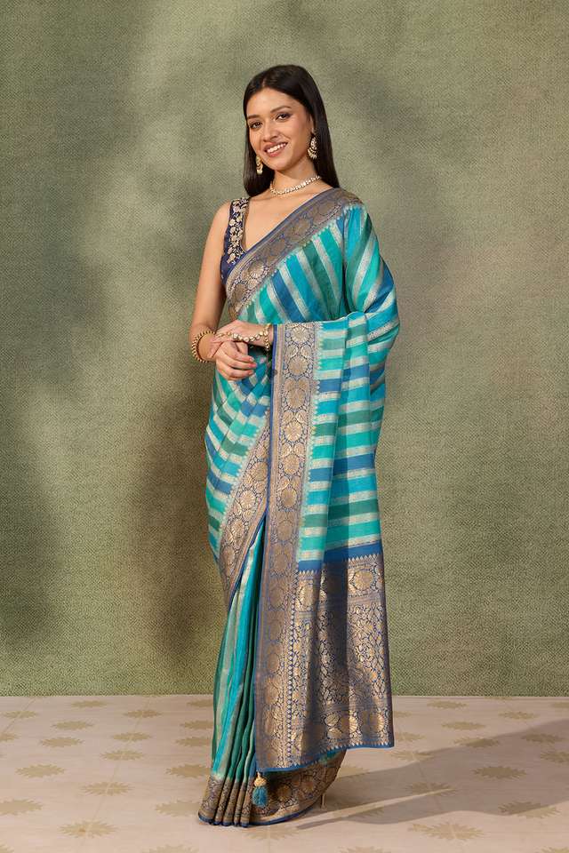Blue Woven Pure Viscose Saree thumbnail image number null