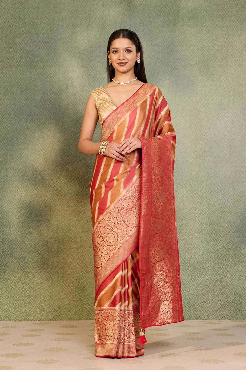 Red Woven Viscose Satin Saree image number null