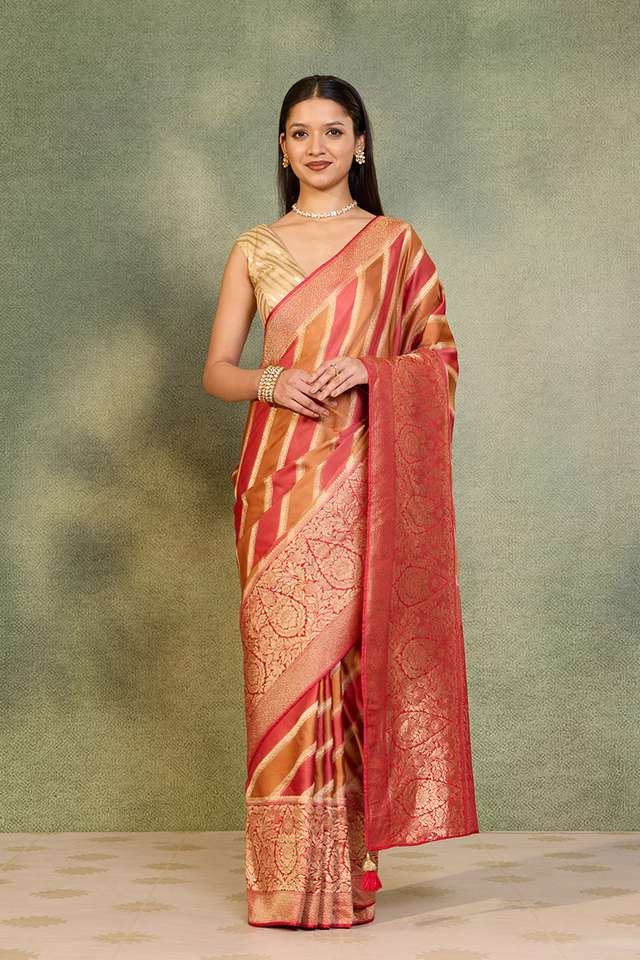 Red Woven Viscose Satin Saree image number