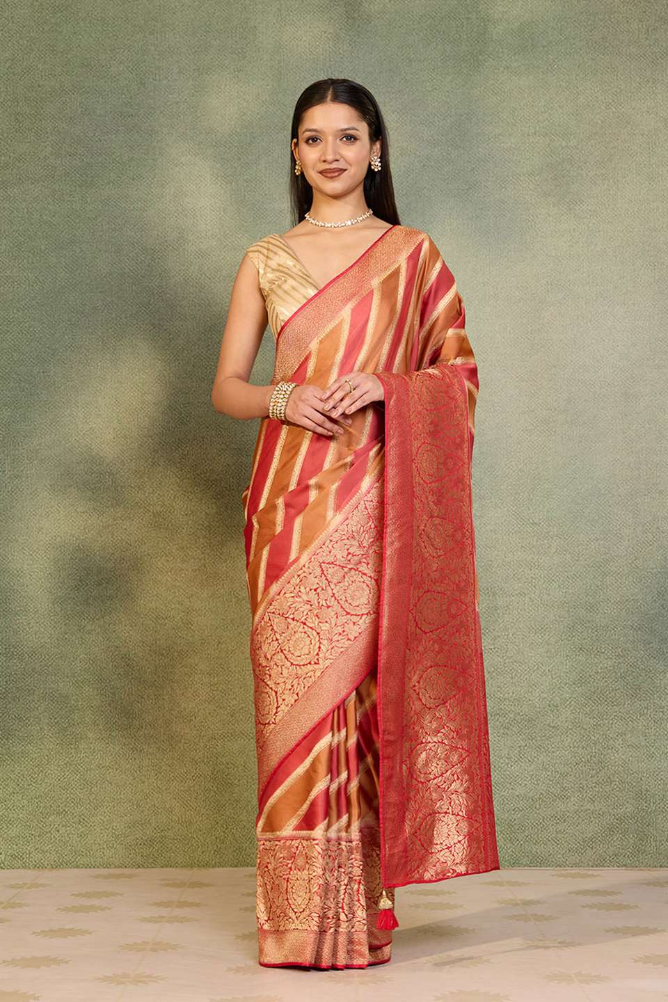 Red Woven Viscose Satin Saree
