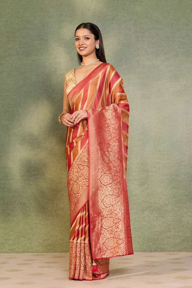 Red Woven Viscose Satin Saree thumbnail image number null