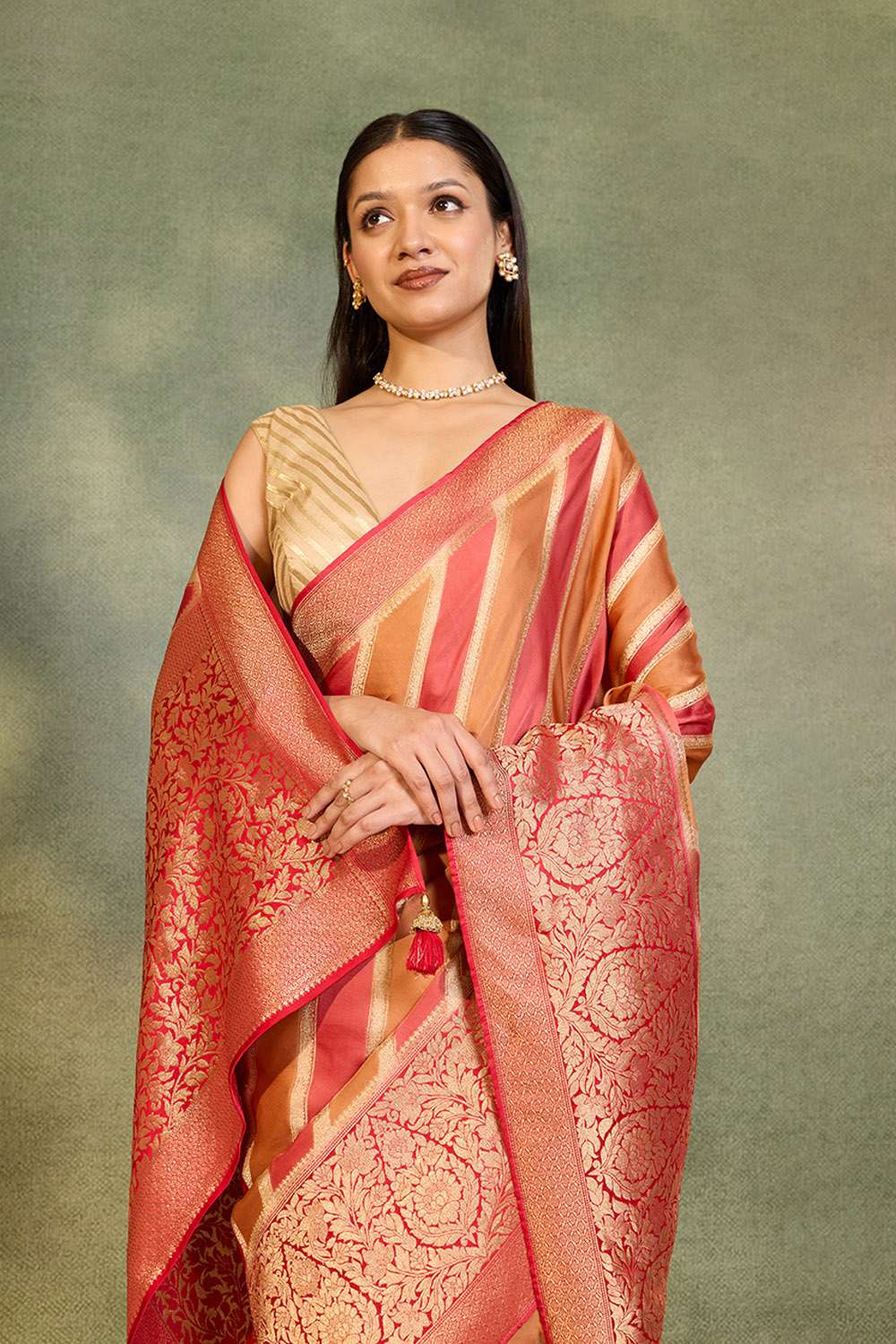 Red Woven Viscose Satin Saree image number null