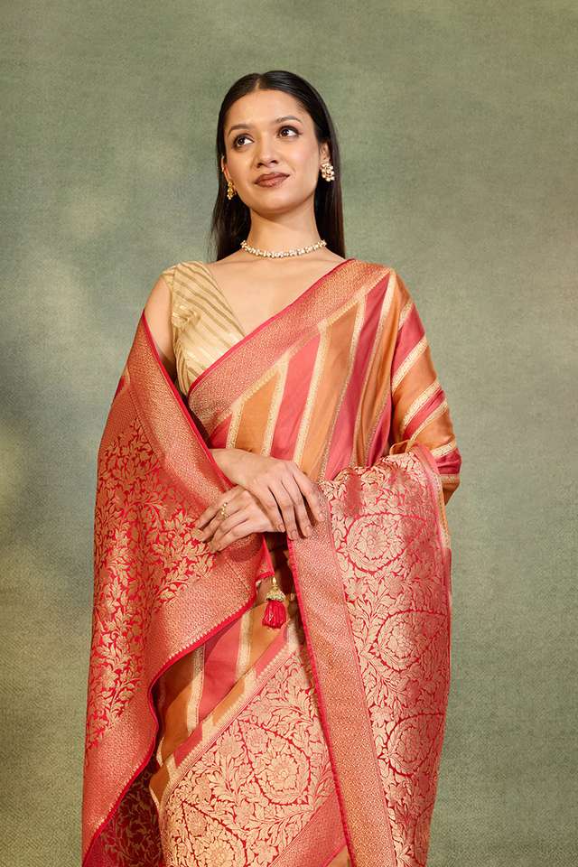 Red Woven Viscose Satin Saree thumbnail image number null