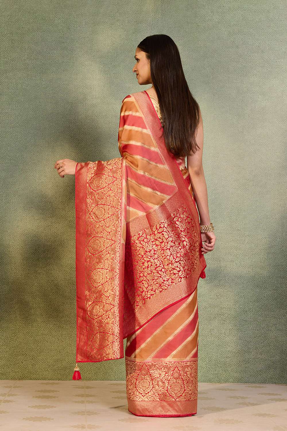 Red Woven Viscose Satin Saree image number null