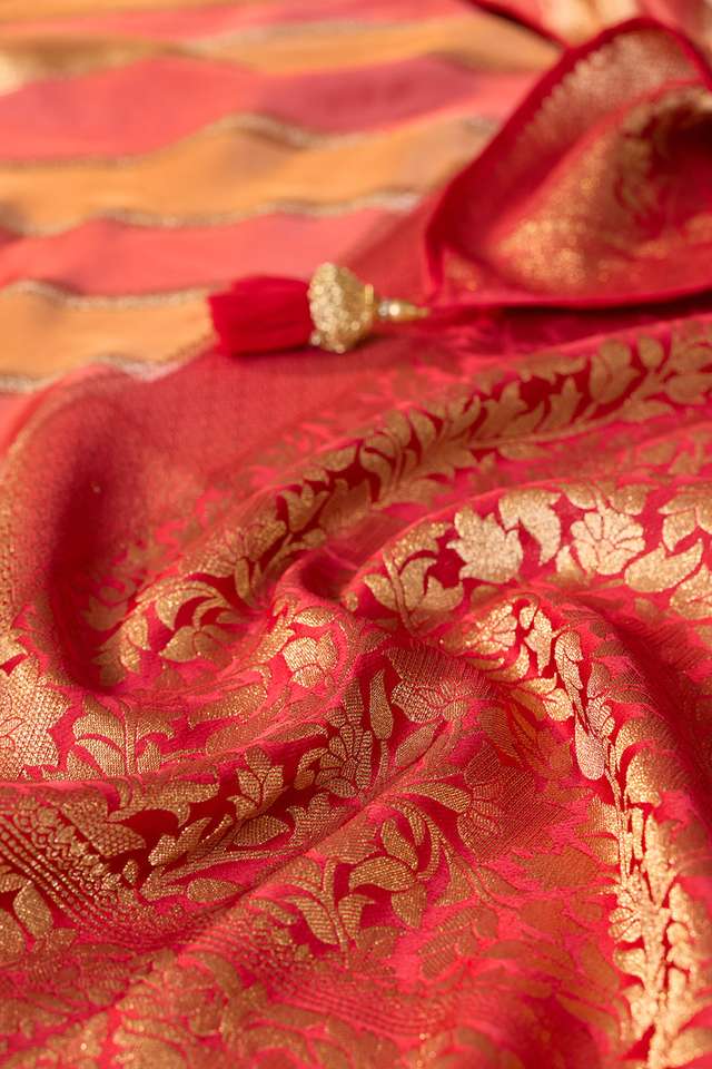 Red Woven Viscose Satin Saree thumbnail image number null