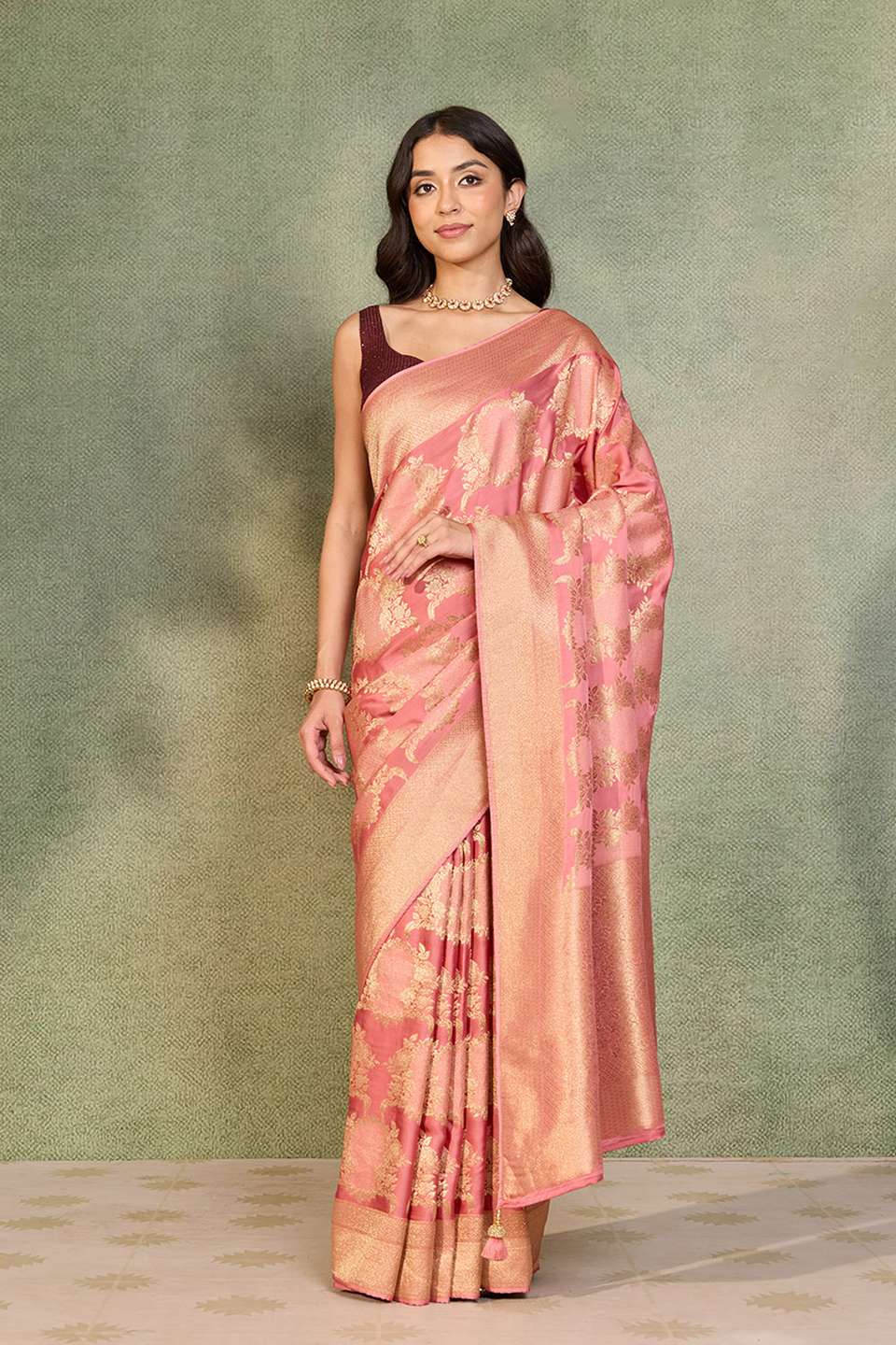 Light Pink Woven Pure Viscose Saree
