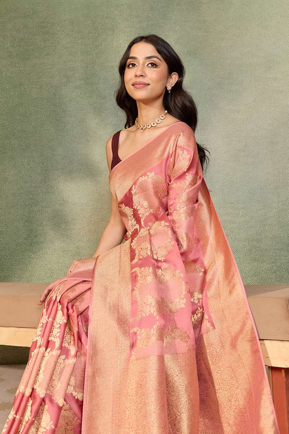 Light Pink Woven Pure Viscose Saree image number null
