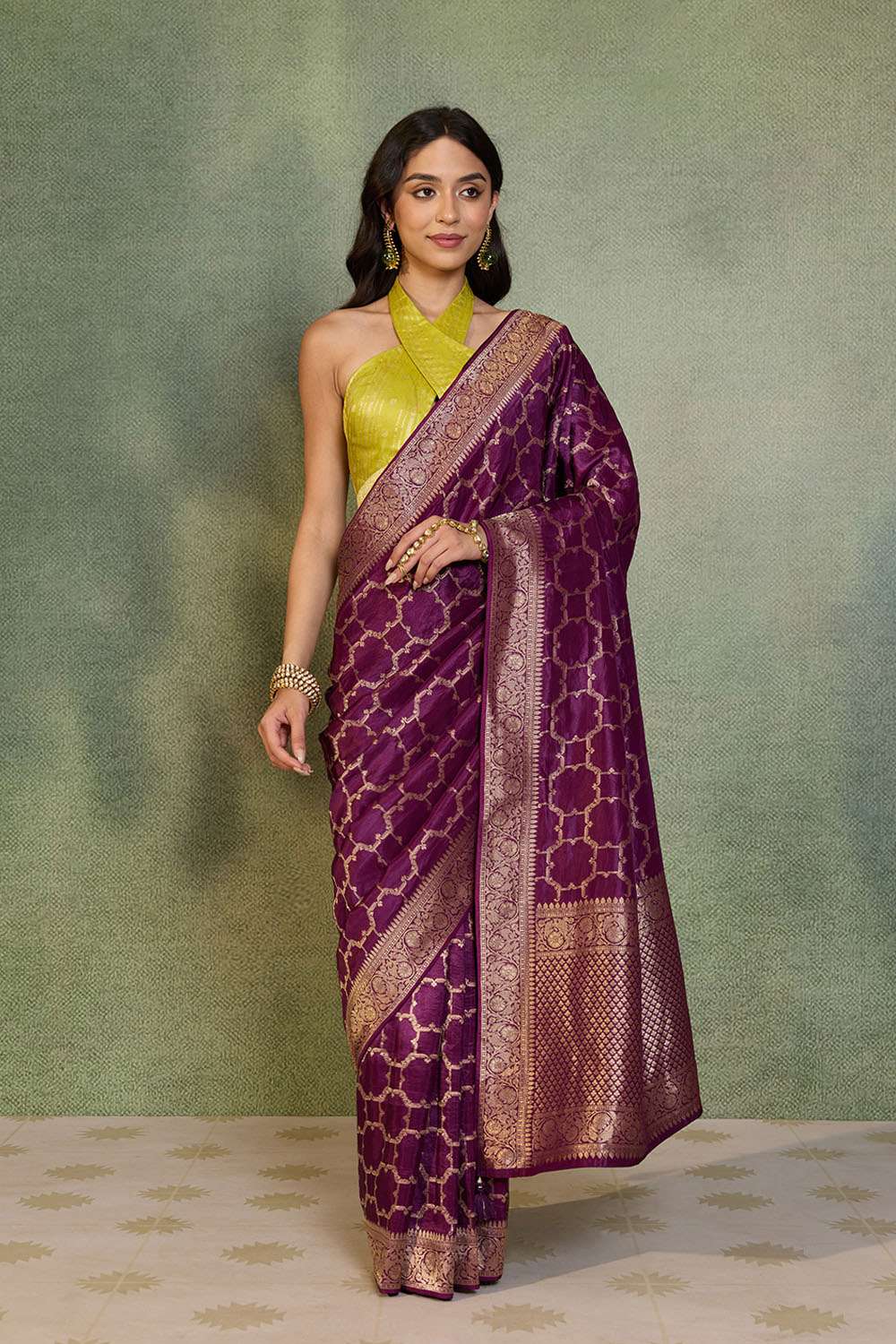 Purple Woven Design Viscose Saree image number null