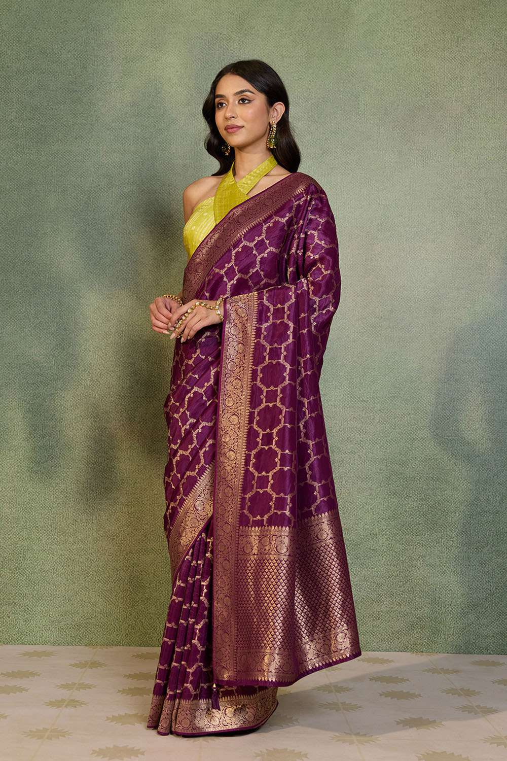 Purple Woven Design Viscose Saree image number null