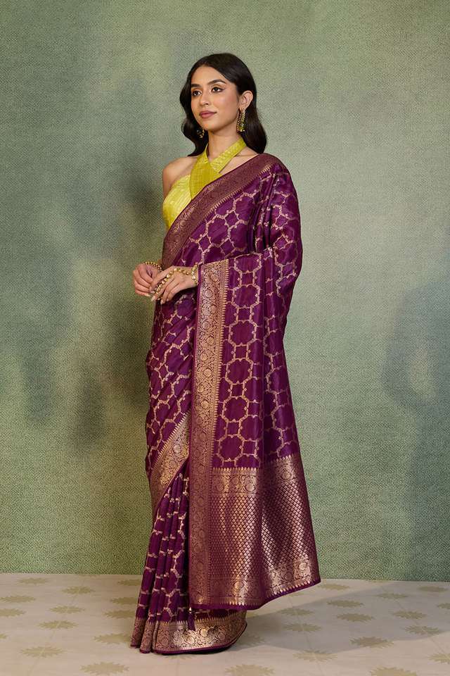 Purple Woven Design Viscose Saree thumbnail image number null