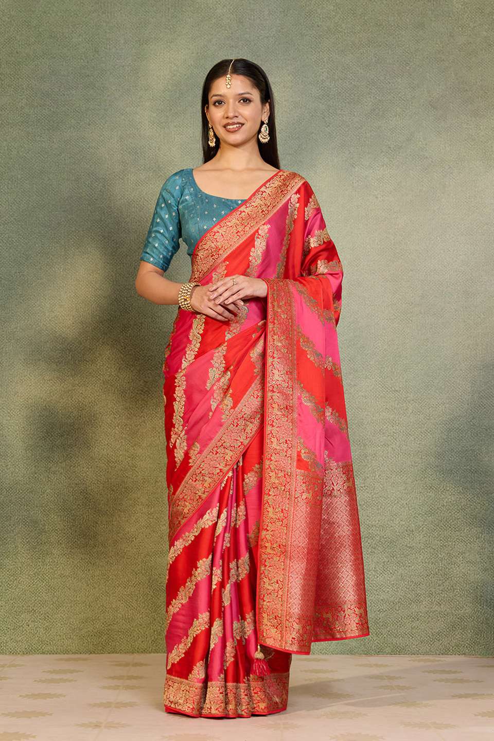 Red Viscose Satin Woven Saree