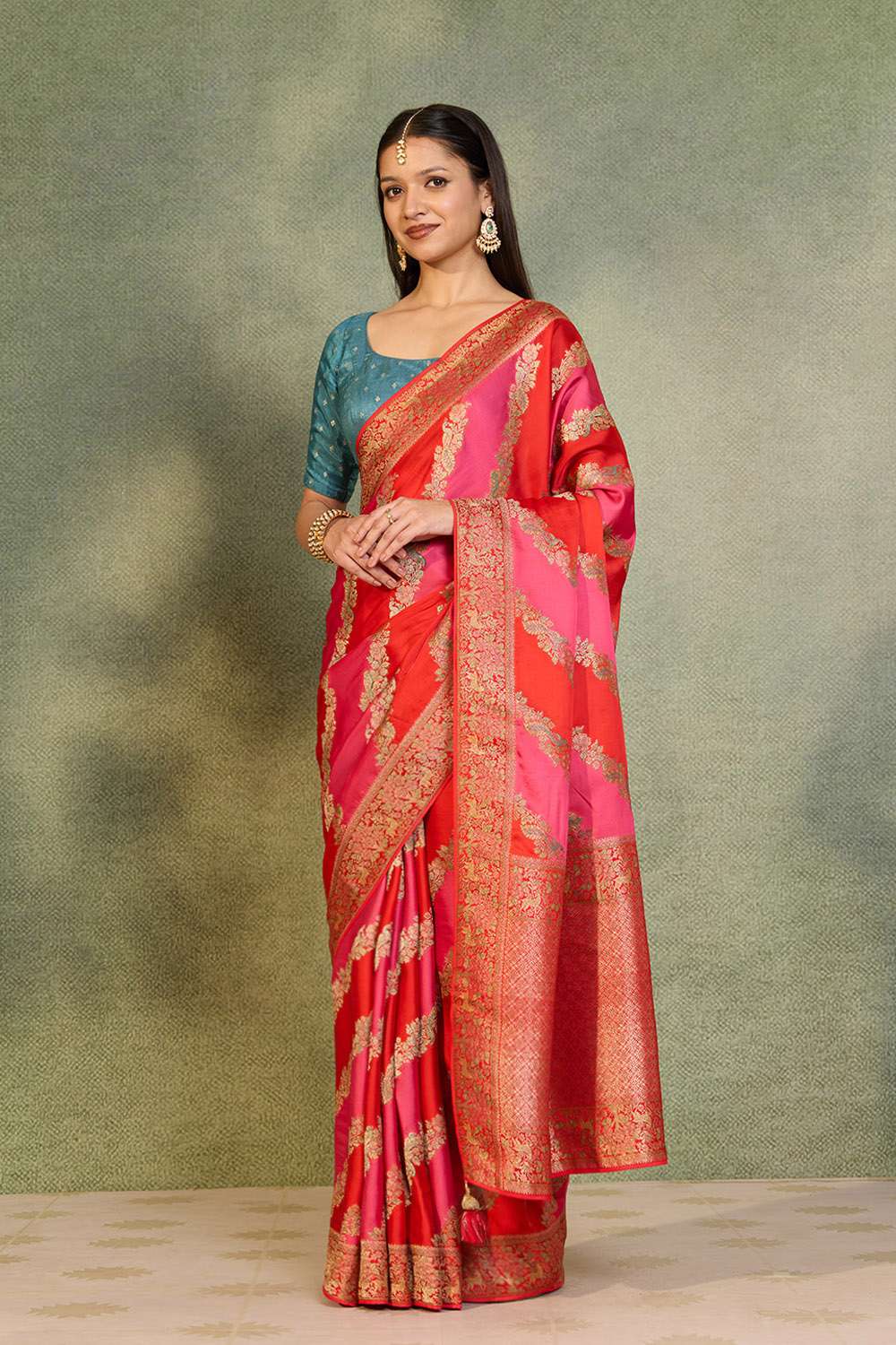 Red Viscose Satin Woven Saree image number null