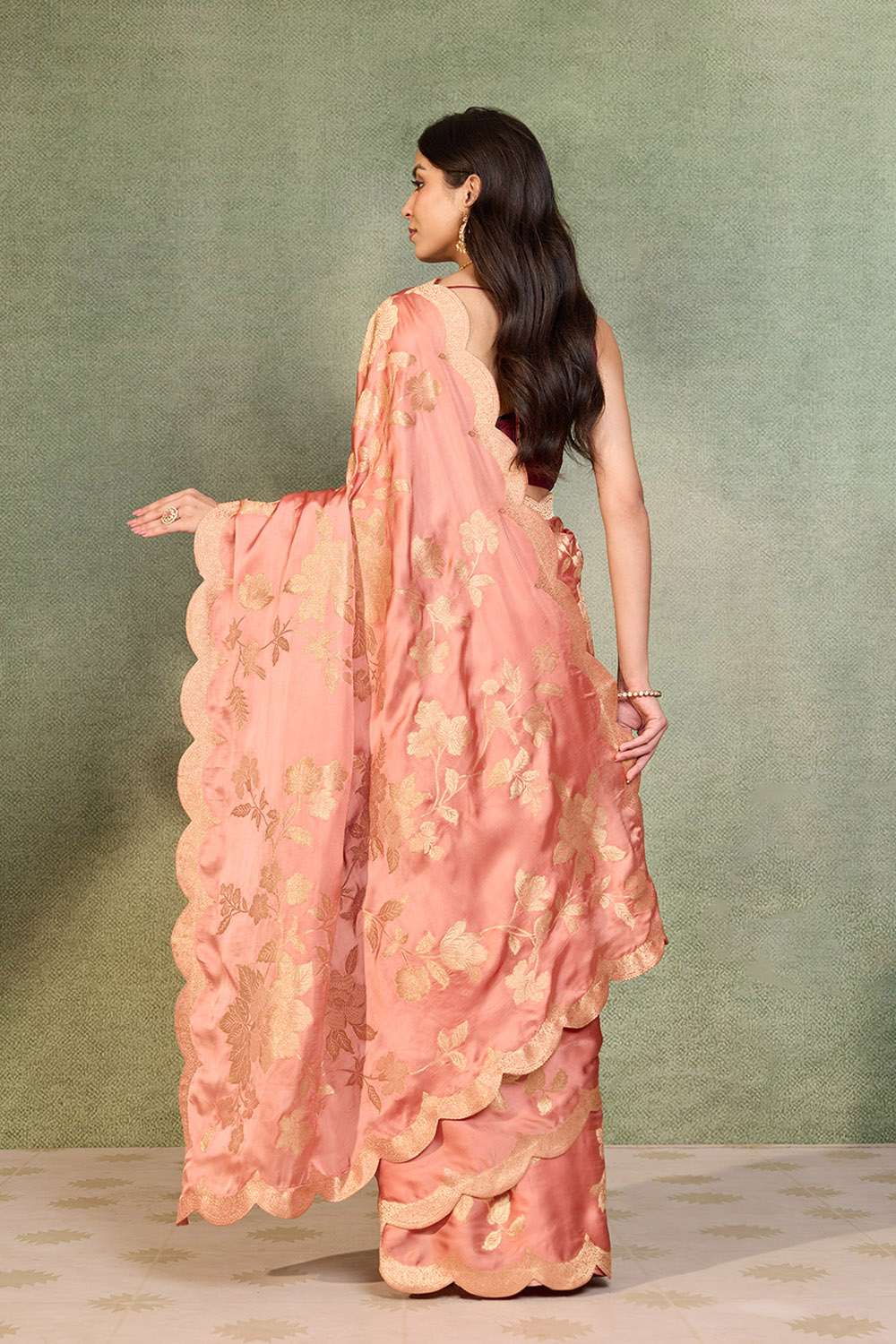 Light Orange Viscose Satin Woven Saree image number null