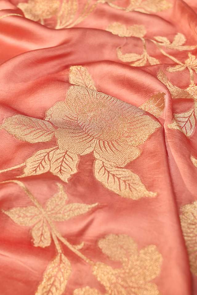 Light Orange Viscose Satin Woven Saree thumbnail image number null
