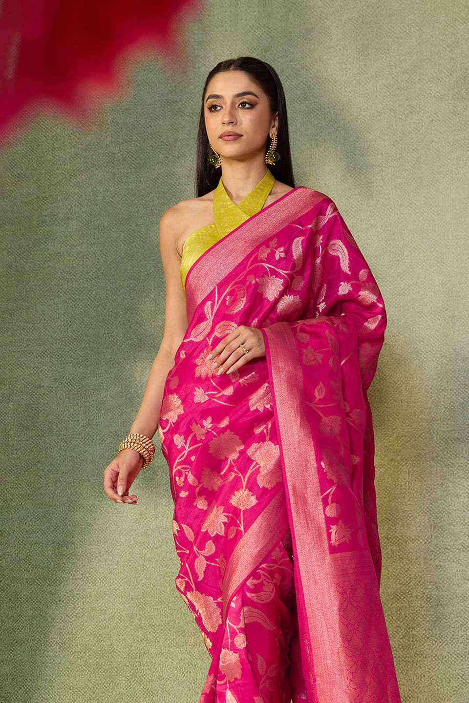 Pink Woven Design Viscose Saree