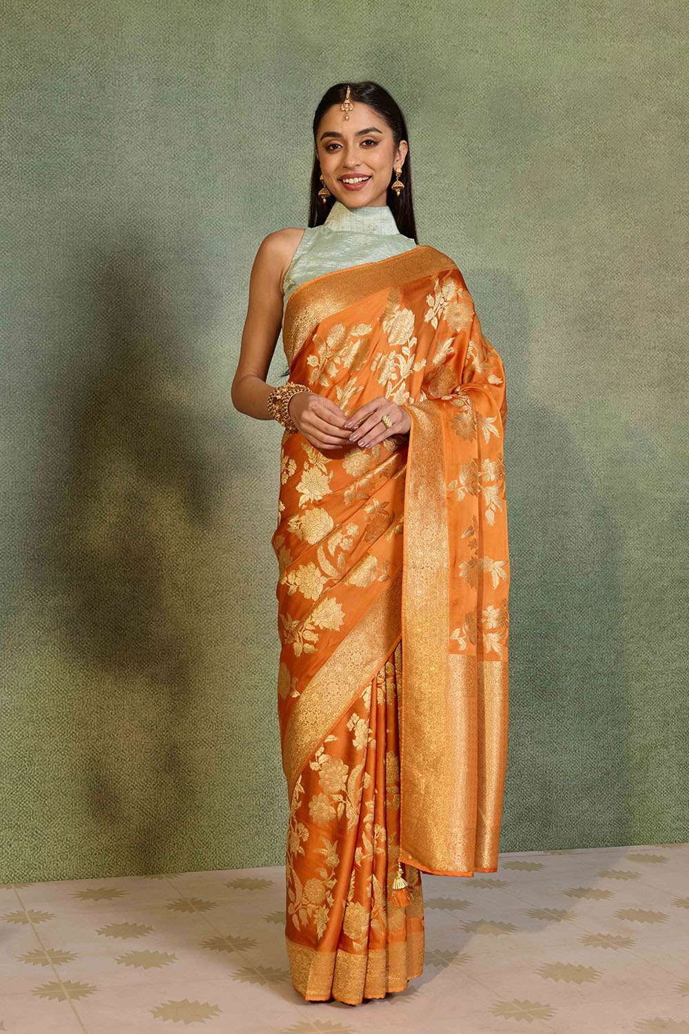 Light Orange Woven Viscose Satin Saree image number null