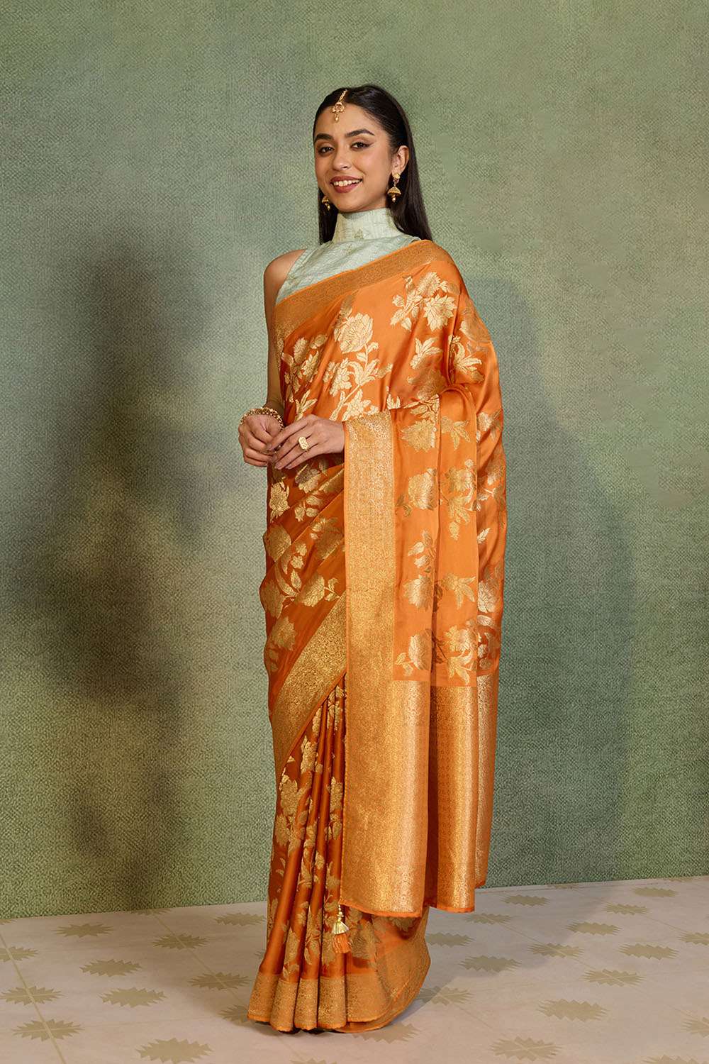 Light Orange Woven Viscose Satin Saree image number null
