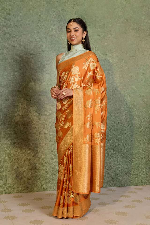 Light Orange Woven Viscose Satin Saree thumbnail image number null