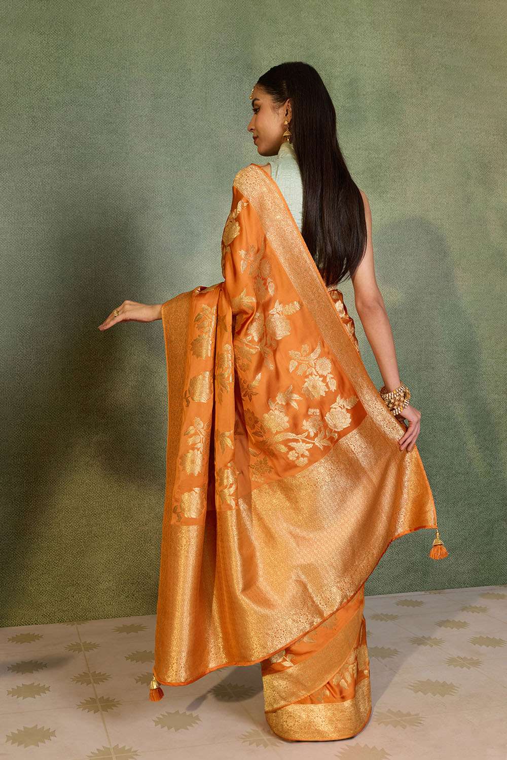 Light Orange Woven Viscose Satin Saree image number null