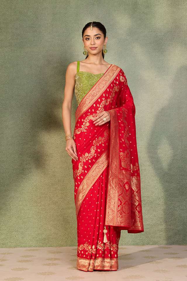 Red Woven Pure Viscose Saree image number
