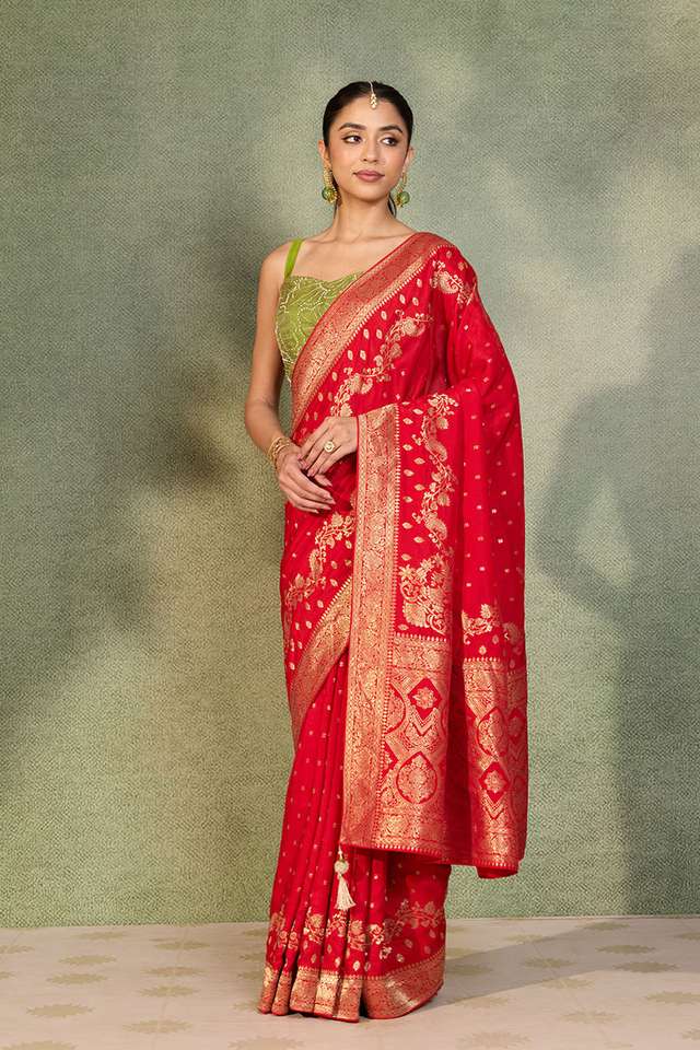 Red Woven Pure Viscose Saree thumbnail image number null