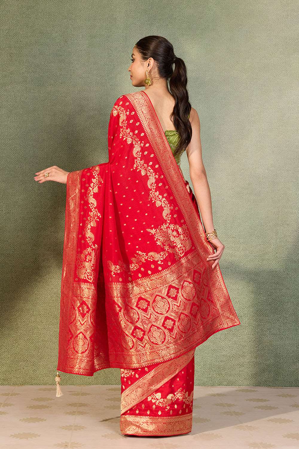 Red Woven Pure Viscose Saree image number null