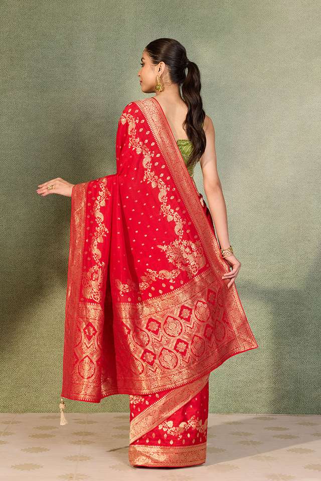 Red Woven Pure Viscose Saree thumbnail image number null