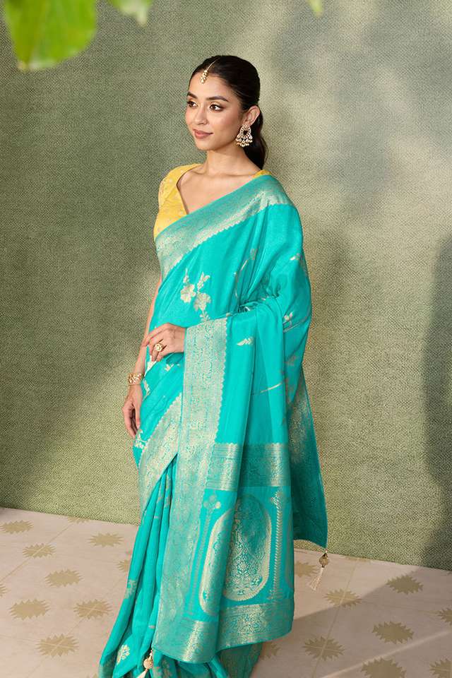 Blue Woven Pure Viscose Saree thumbnail image number null