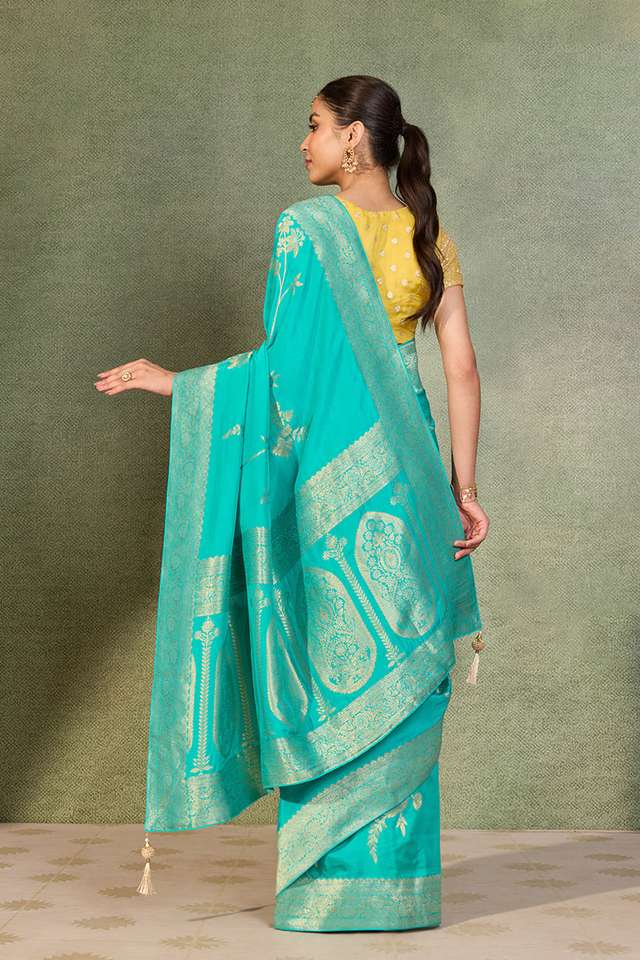 Blue Woven Pure Viscose Saree thumbnail image number null