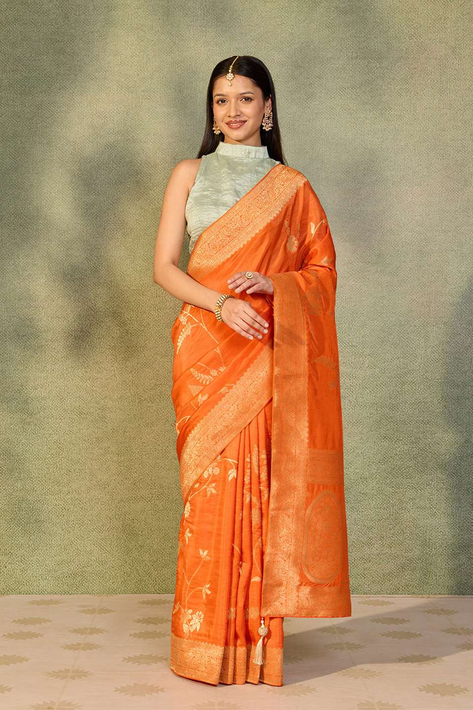 Orange Woven Pure Viscose Saree