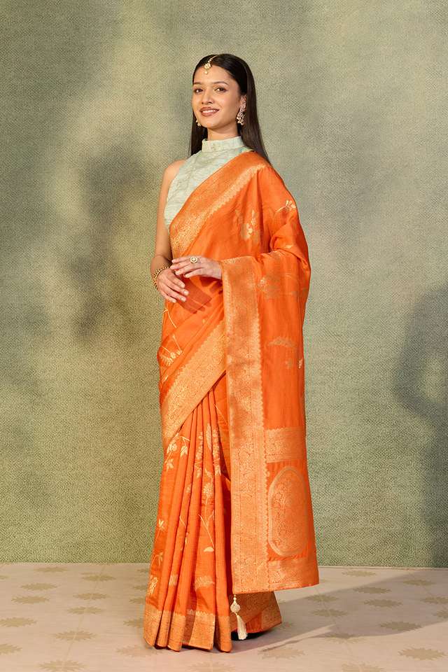 Orange Woven Pure Viscose Saree thumbnail image number null