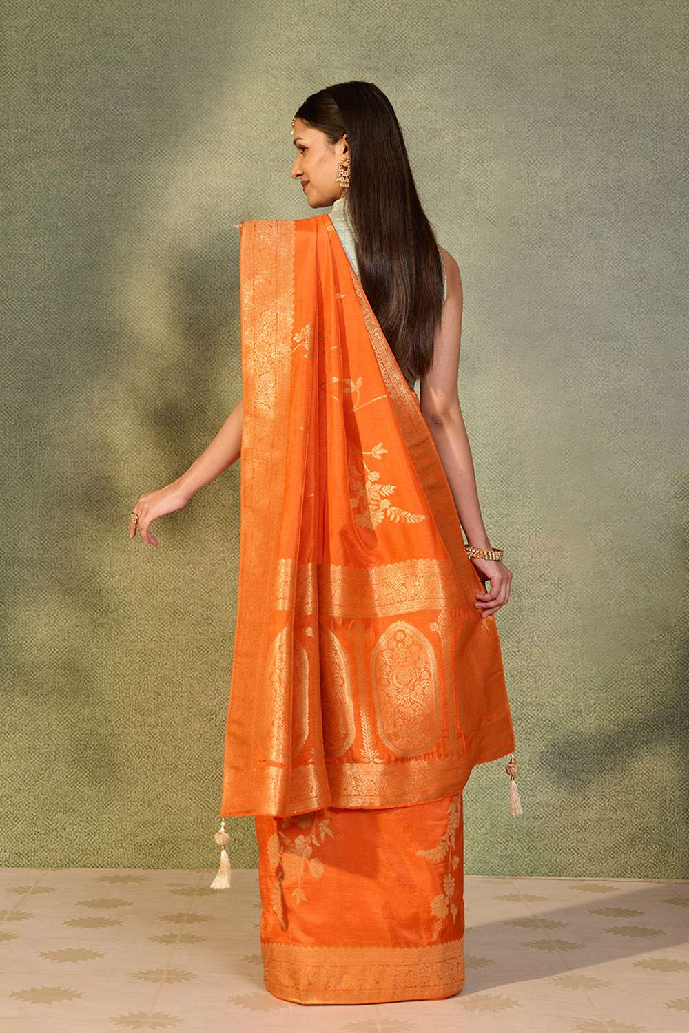 Orange Woven Pure Viscose Saree image number null