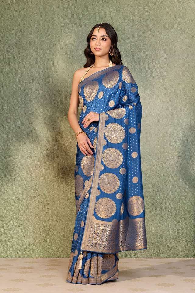 Blue Woven Pure Viscose Saree thumbnail image number null