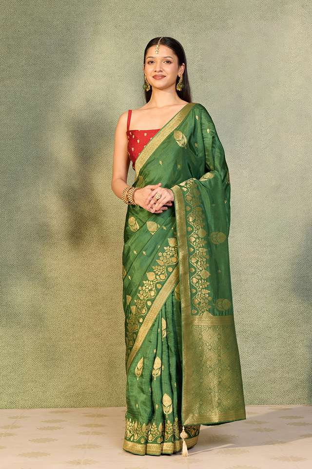 Green Woven Pure Viscose Saree image number