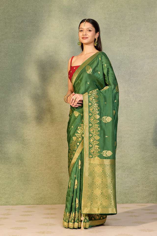 Green Woven Pure Viscose Saree thumbnail image number null