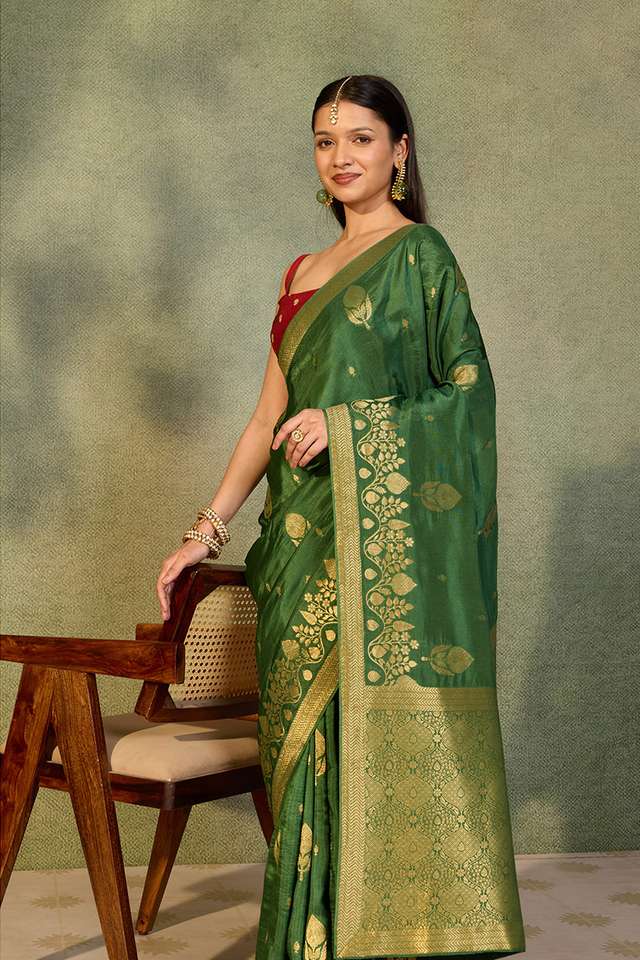 Green Woven Pure Viscose Saree thumbnail image number null