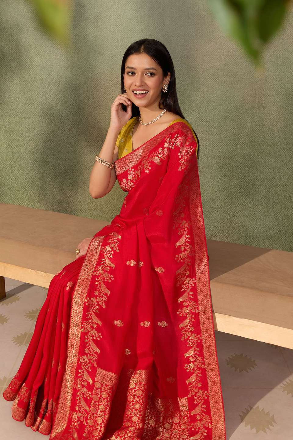 Red Woven Pure Viscose Saree