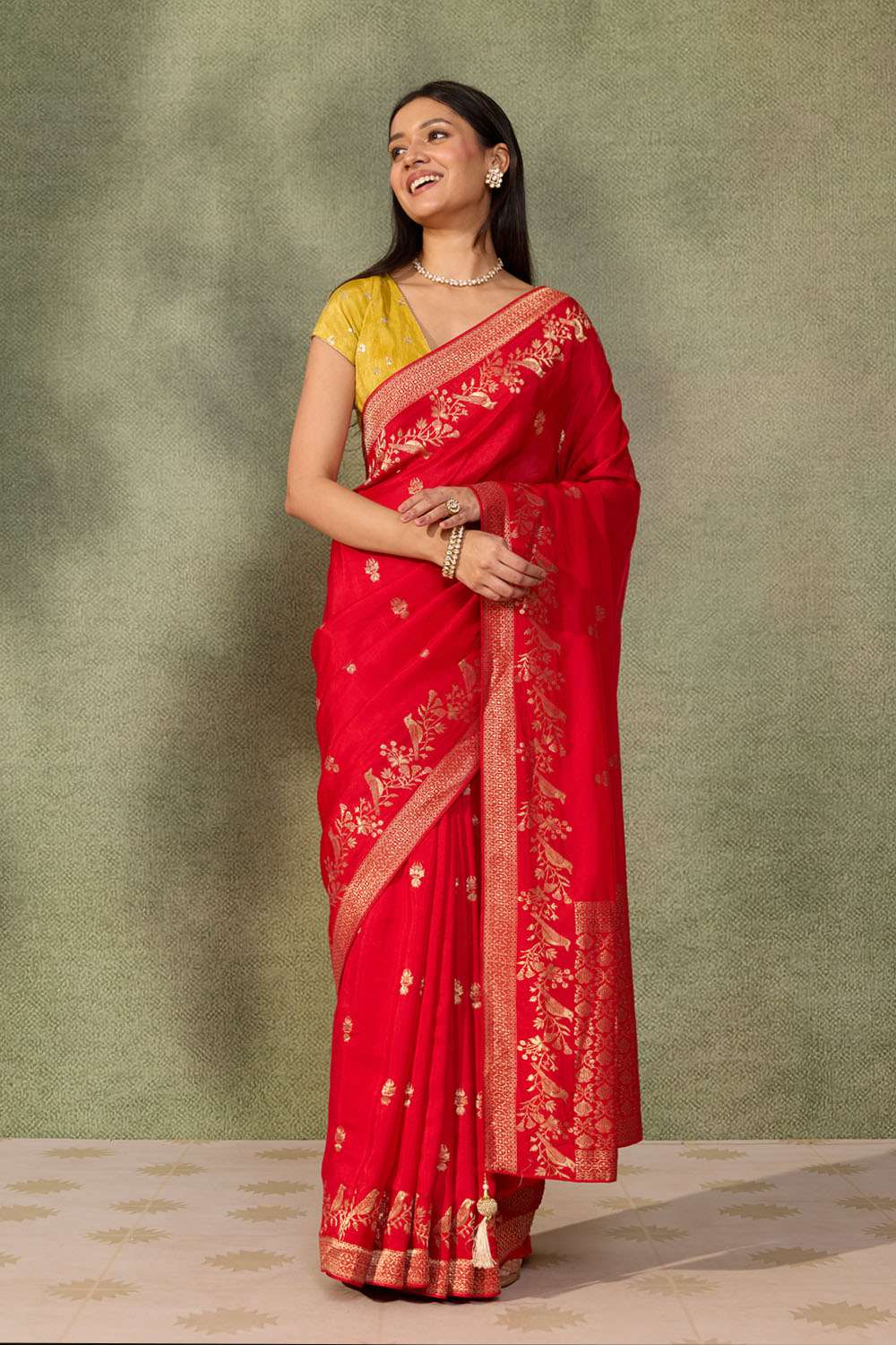 Red Woven Pure Viscose Saree image number null