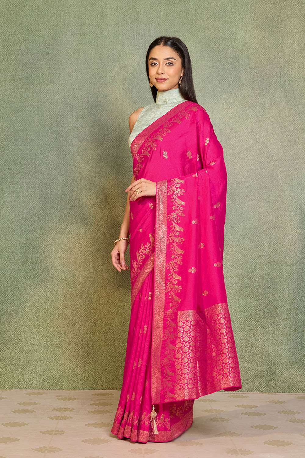 Pink Woven Pure Viscose Saree image number null
