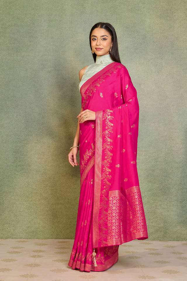 Pink Woven Pure Viscose Saree thumbnail image number null