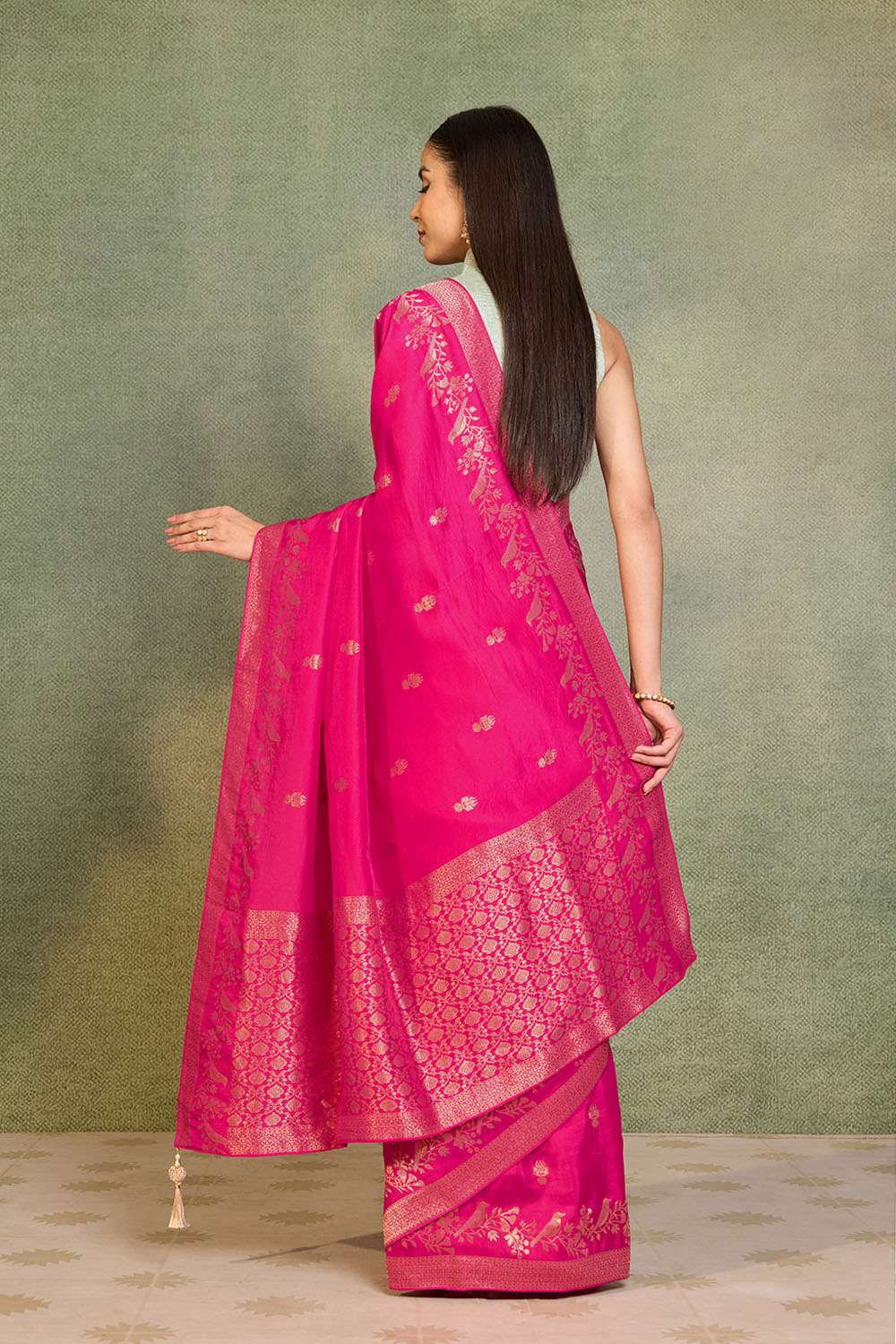 Pink Woven Pure Viscose Saree image number null