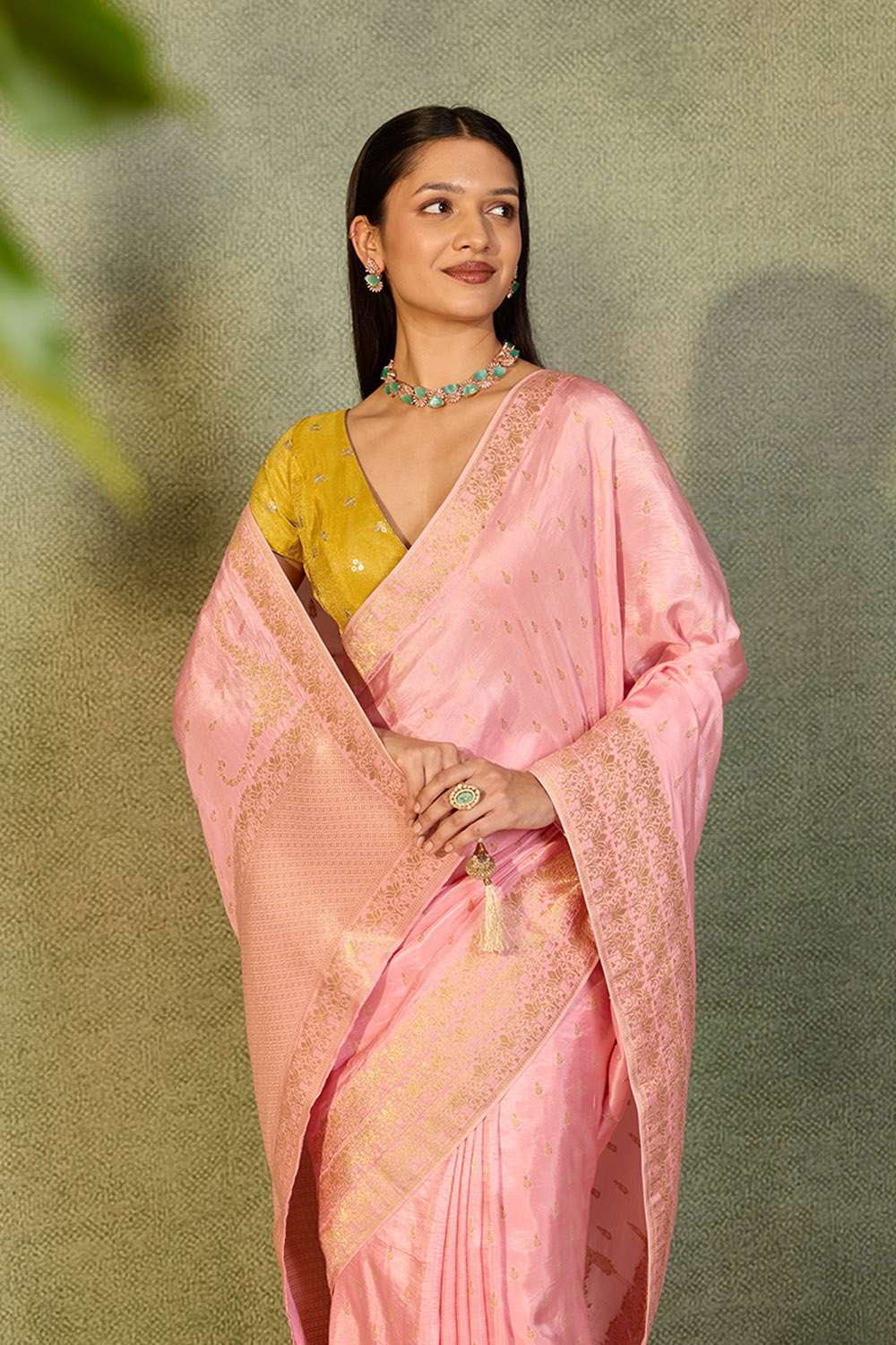 Pink Woven Pure Viscose Saree image number null