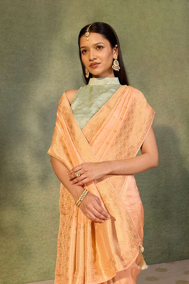 Light Orange Woven Pure Viscose Saree thumbnail image number null