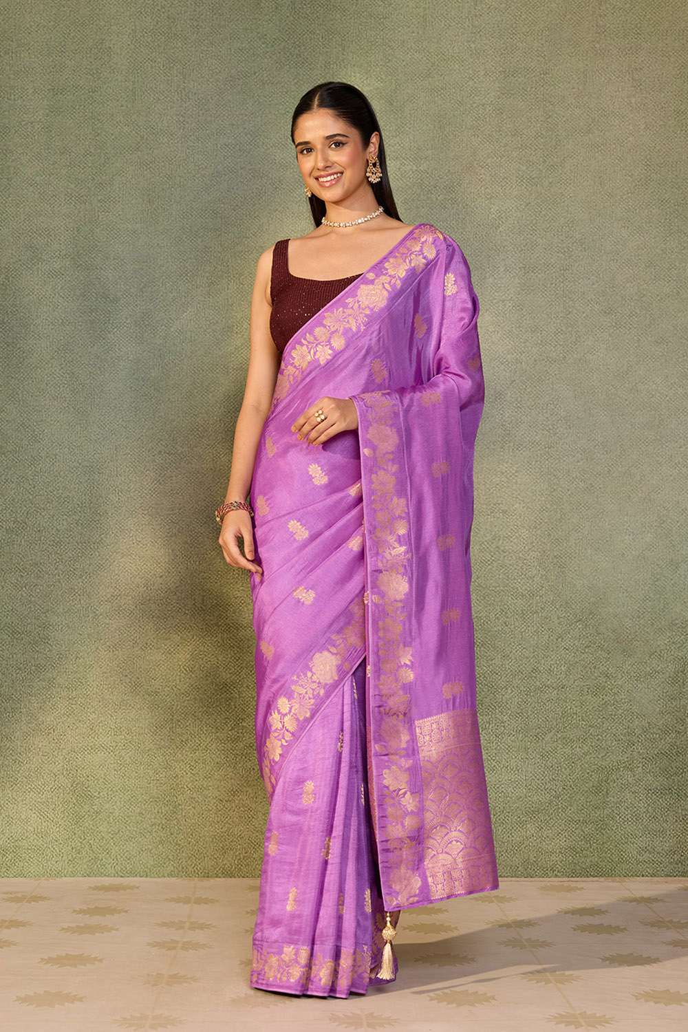 Violet Woven Pure Viscose Saree image number null