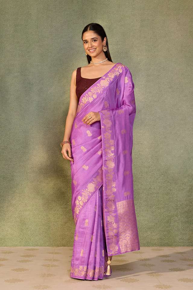 Violet Woven Pure Viscose Saree image number