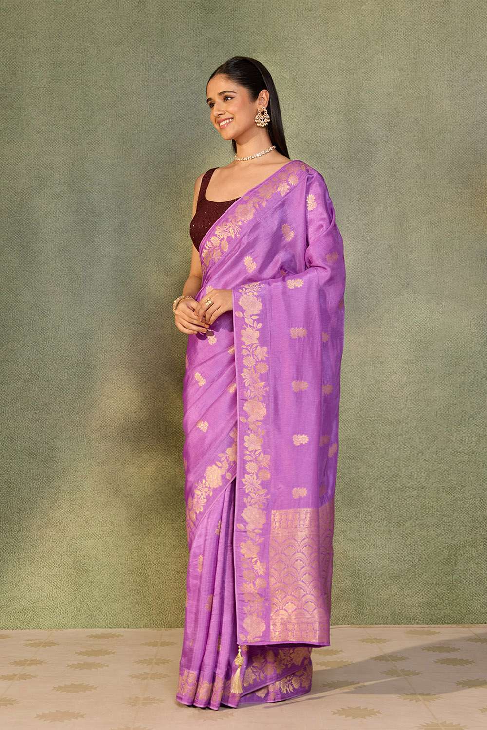 Violet Woven Pure Viscose Saree image number null