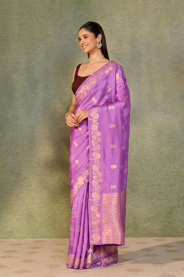 Violet Woven Pure Viscose Saree thumbnail image number null