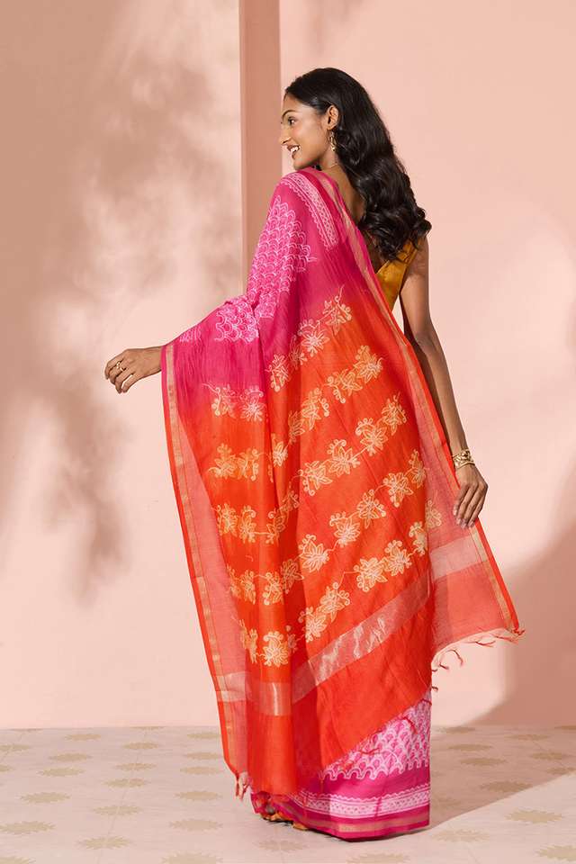 Pink Tie & Dye Shibori Pure Silk Cotton Saree thumbnail image number null