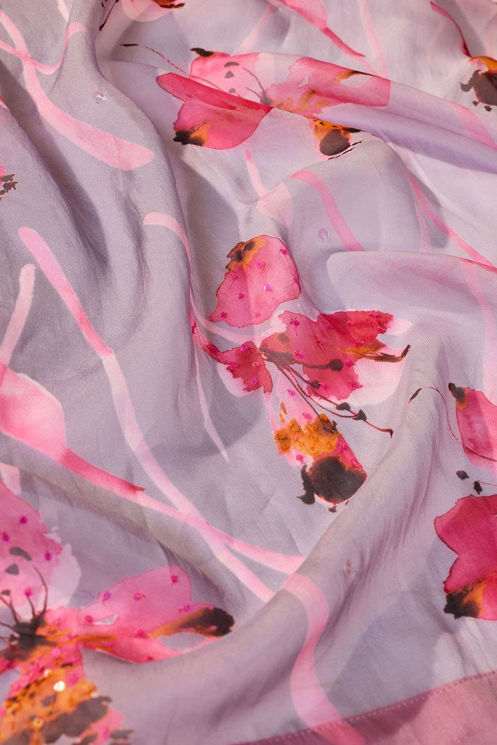 Pink Printed Viscose Organza Saree image number null